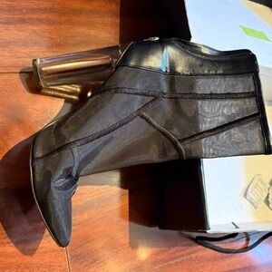 Black Sheer Mesh Ankle Boots with Clear Heel